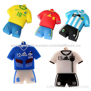 Brazil World Cup Football Clothes 3D PVC, Cartoon USB Flash Drive with 1 to 32GB